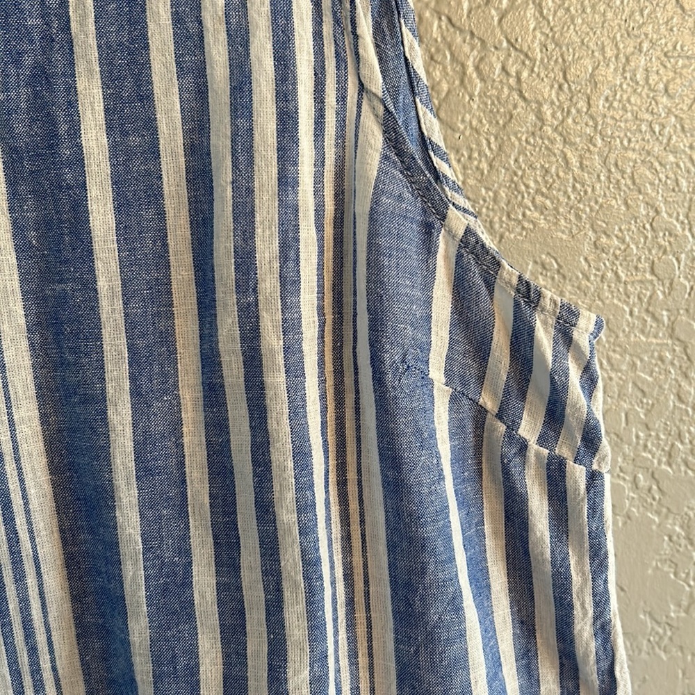 Sleeveless linen blouse white & blue striped blouse buttons on both sides -XL/TG - Picture 4 of 10